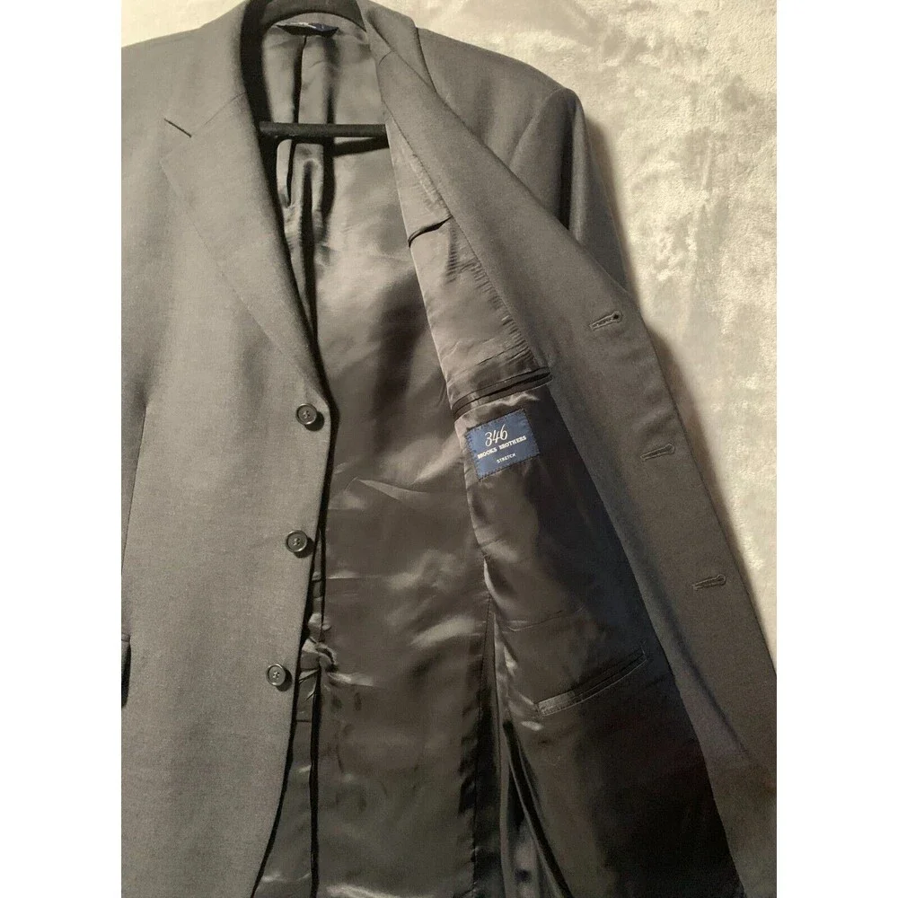 Brooks Brother 346 Stretch Suit‎ 44R Mens 2 Button Dark Gray Wool Pants 35x29